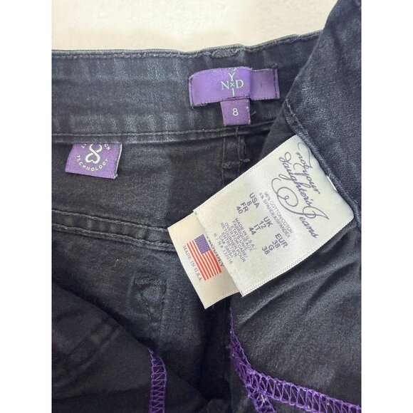 NYDJ Womens Black Straight-Leg Jeans With Rhinestone Back Pockets Size 8 Made In - Picture 5 of 13